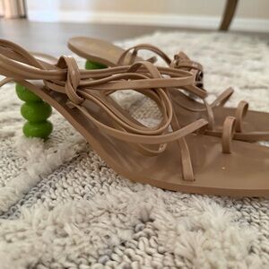 Lulu's Tan and Green Heeled Sandals